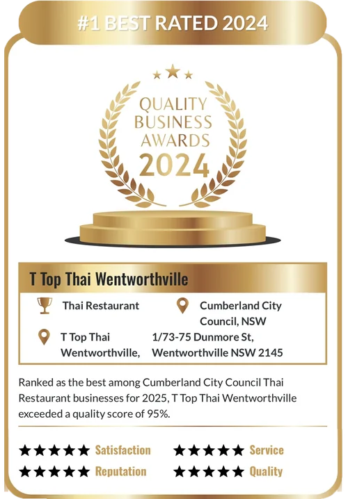 Quality Business Awards 2024 — #1 Best Rated Thai Restaurant, Cumberland City Council